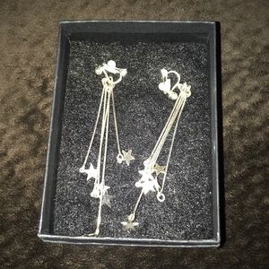 Clip on dangle dangly earrings silver stars!!